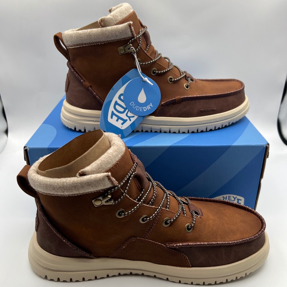 Hey Dude Bradley Classic Tumbled Boots Mens 8 Cognac Multi Water Repellent Brown